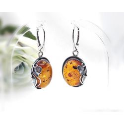 Bernstein Ohrhänger Oval cognac Sterlingsilber Silber 925 EA71