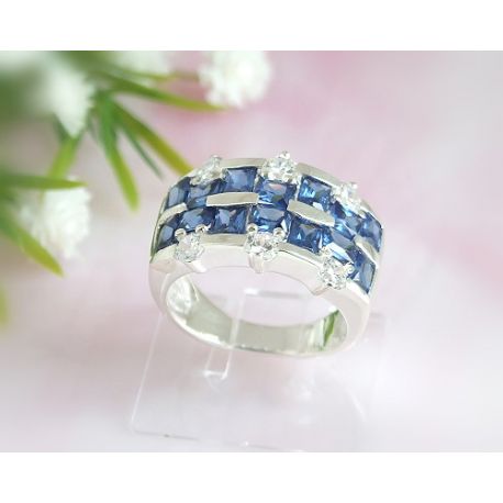 Damen Ring Gr. 57 Silber 925 Silberschmuck Zirkonia blau SS68