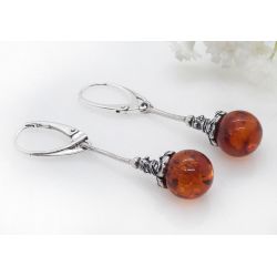 Bernstein Ohrhänger Kugel cognac Sterlingsilber Silber 925 BJ181-2