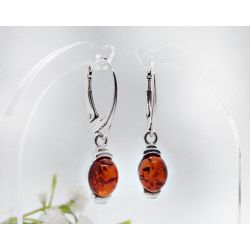 Bernstein Ohrhänger oval cognac Sterlingsilber Silber 925 EA73-1