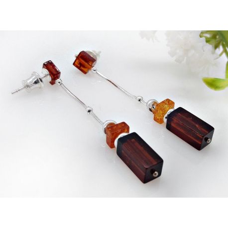 Bernstein Ohrstecker Silber 925 Ohrringe mehrfarbig Sterlingsilber ed138