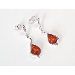 Bernstein Ohrstecker Silber 925 Ohrringe tropfen cognac Sterlingsilber  ED256